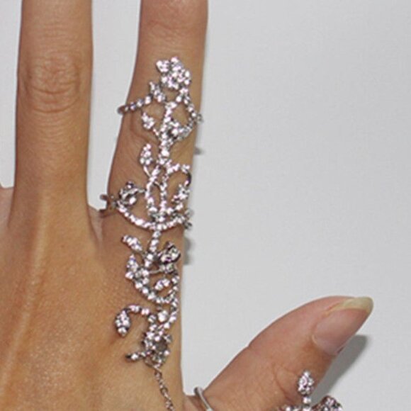 New Womens Unique 2 Crystal Vines Rings in One - Picture 2 of 2